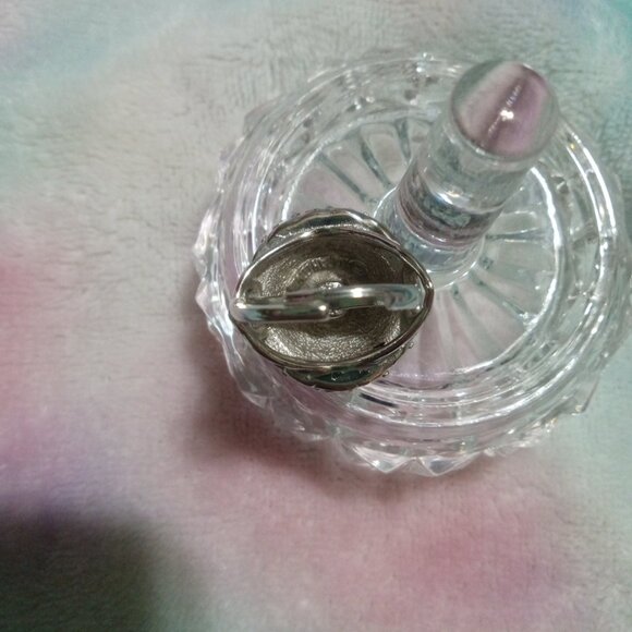 Vintage Sarah Coventry Cocktail Ring Marcasite Rhinestone Dome Silver Adjusts - Picture 7 of 9
